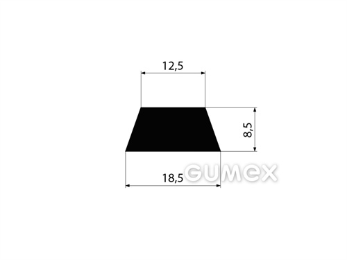 Pryžový profil tvaru "lichoběžník", 8,5x18,5/12,5mm, 70°ShA, EPDM, -40°C/+100°C, černý